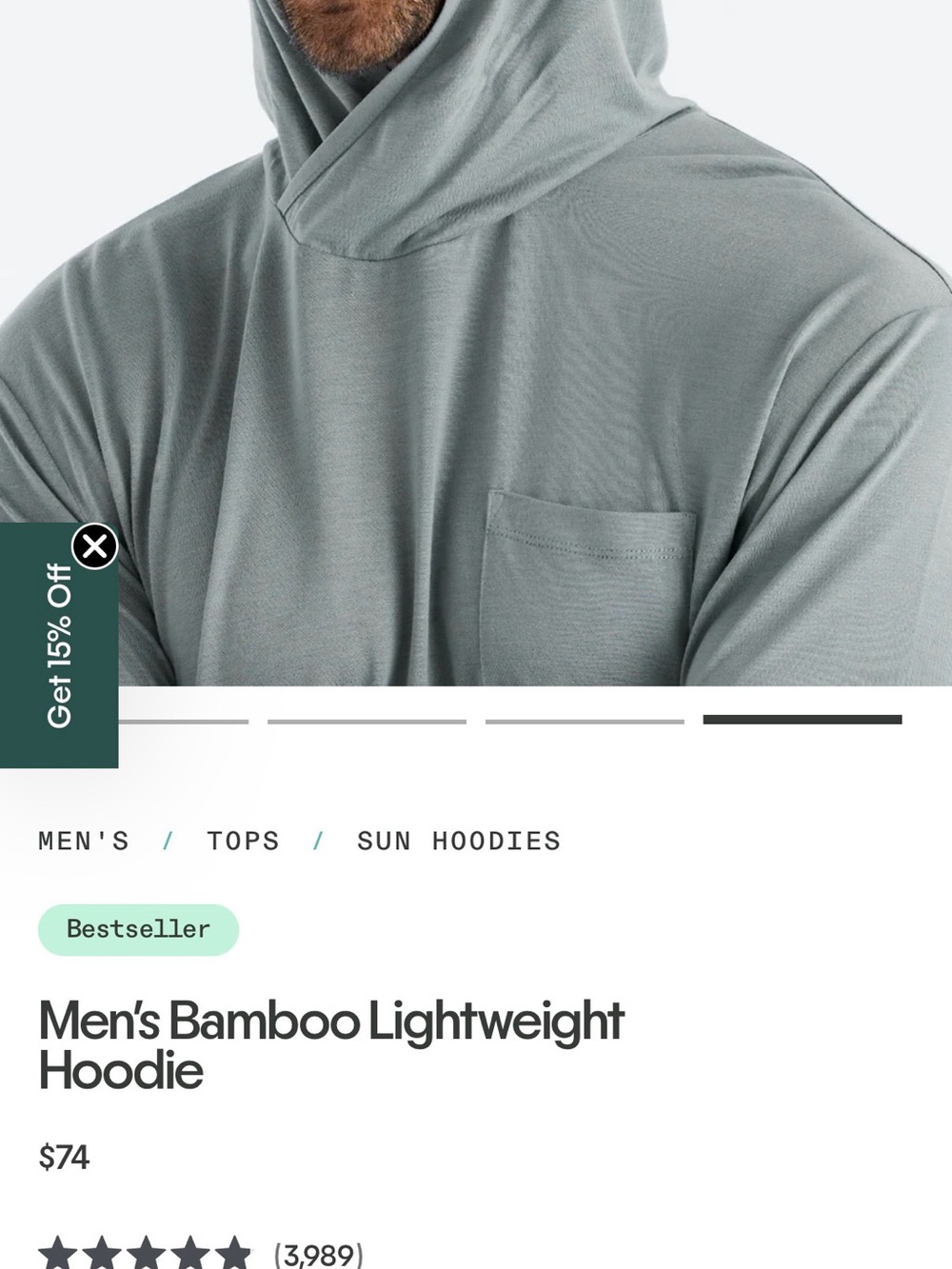 Men's Bamboo Lightweight Hoodie Free Fly - Picture 4 of 8